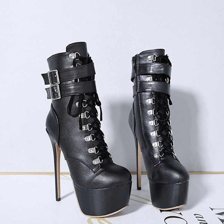 Botas De Tornozelo Feminino Com Zíper Liso E Salto Agulha Redondo