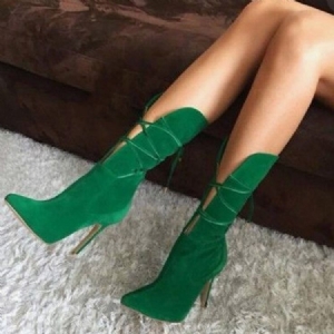 Botas De Tornozelo Feminino Simples Com Cordões Dianteiros Pontiagudos