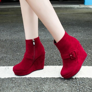 Botas De Tornozelo De Salto Cunha Feminino Com Plataforma De Fivela