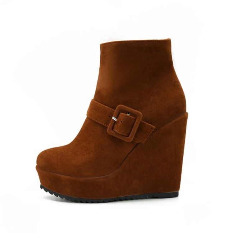 Botas De Tornozelo De Salto Cunha Feminino Com Plataforma De Fivela