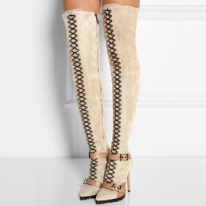 Dedo Do Pé Pontudo Salto Agulha Bloco De Cor De Salto Agulha Sexy Mulher Botas Altas De Joelho