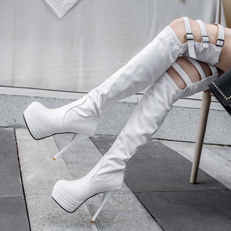 Hasp Feminino Com Bico Redondo E Salto Agulha Botas De Cano Alto Sexy