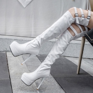 Hasp Feminino Com Bico Redondo E Salto Agulha Botas De Cano Alto Sexy