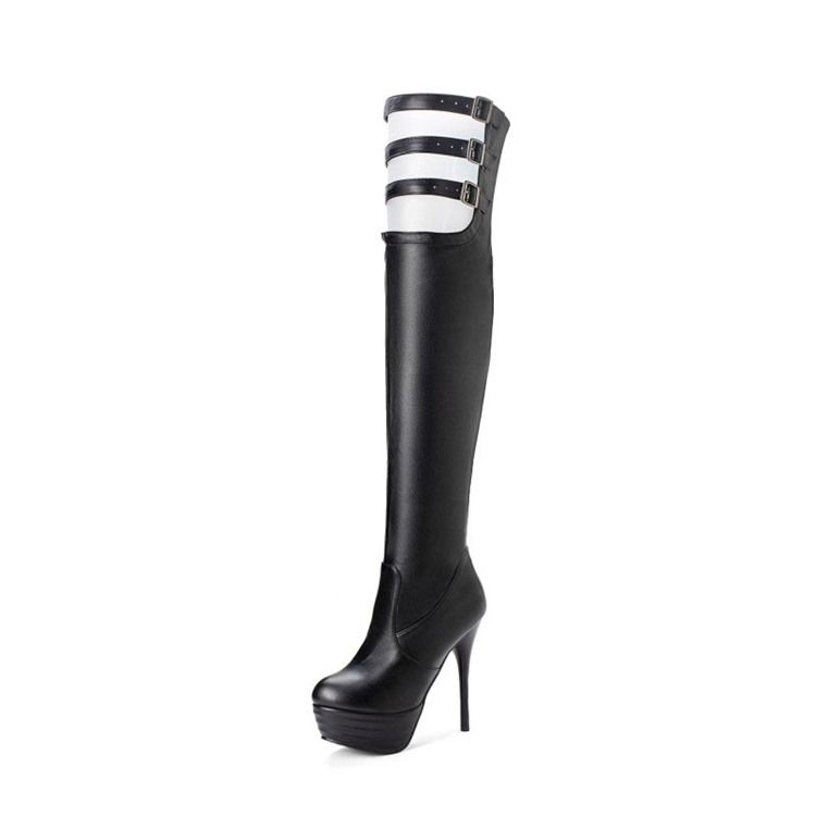 Hasp Feminino Com Bico Redondo E Salto Agulha Botas De Cano Alto Sexy