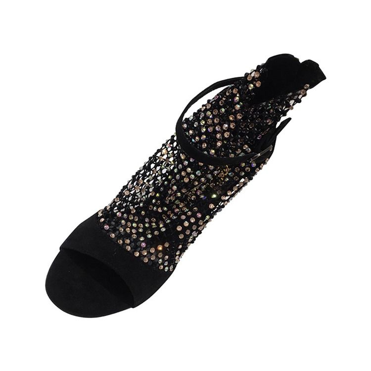 Malha Peep Toe Zipper Botas Femininas De Salto Agulha