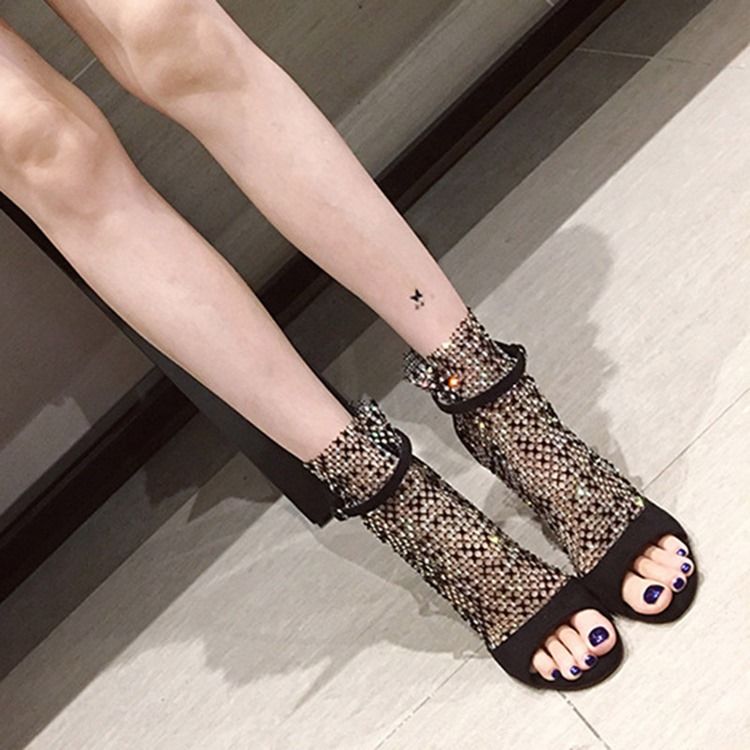 Malha Peep Toe Zipper Botas Femininas De Salto Agulha