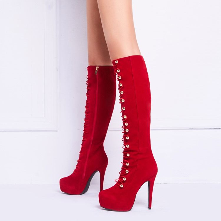 Moda Sexy Feminina Botas De Cano Alto Roxas