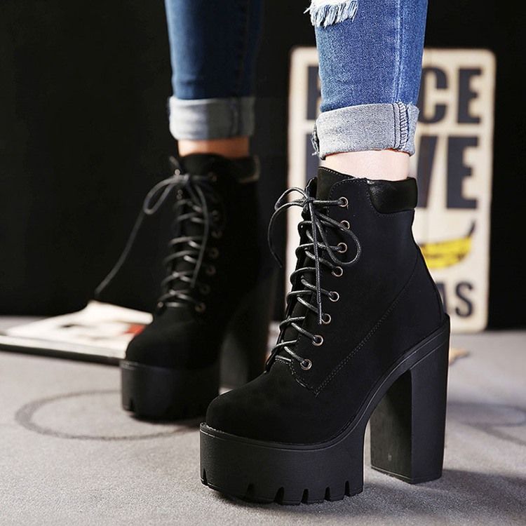 Patchwork Toe Redondo Salto Chunky Botas Moda Feminina