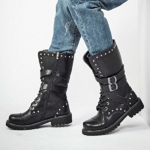Rebite Botas Masculinas Com Zíper Lateral Redondo Dedo Do Pé