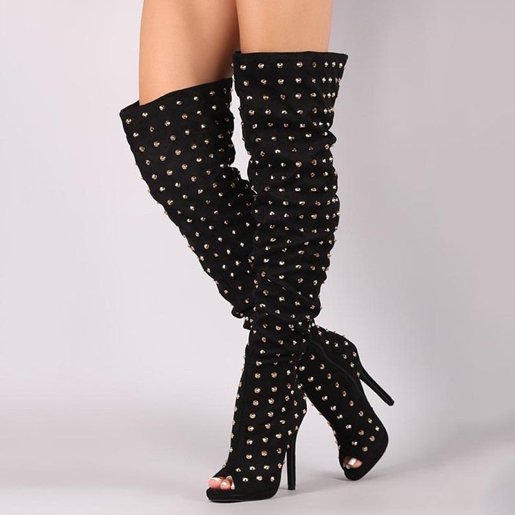 Rebite Feminino Peep Toe Com Salto Agulha E Salto Alto