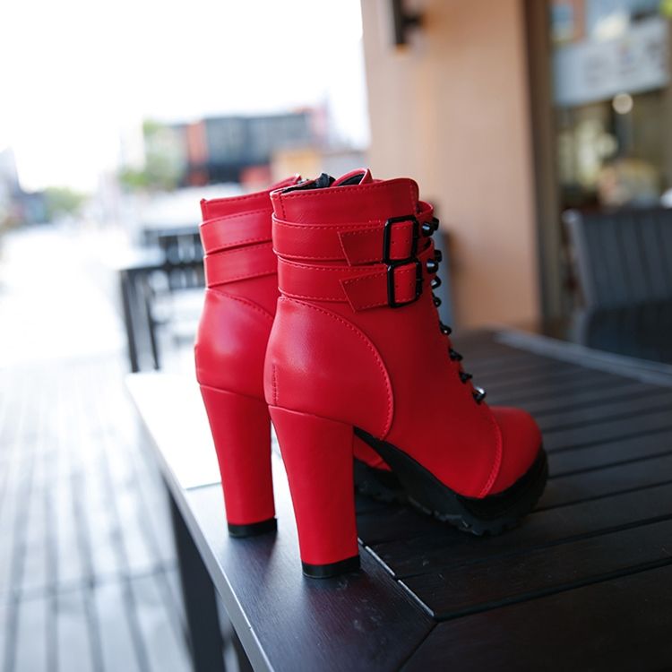 Rebite Roune Toe Botas De Salto Grosso Feminino