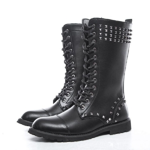 Rebites Botas Masculinas Com Zíper Lateral Redondo Dedo Do Pé Redondo