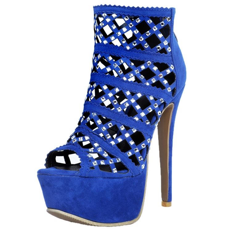 Sandálias Femininas De Strass Peep Toe De Salto Alto Ultra-alto
