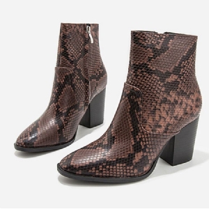 Serpentine Chunky Salto Pontudo Toe Toe Side Zipper Botas Femininas