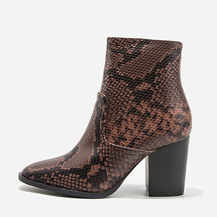 Serpentine Chunky Salto Pontudo Toe Toe Side Zipper Botas Femininas