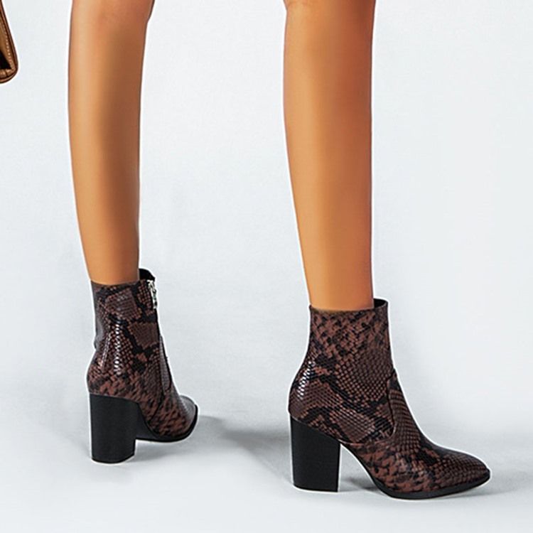 Serpentine Chunky Salto Pontudo Toe Toe Side Zipper Botas Femininas