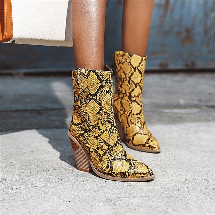 Serpentine Slip-on Color Block Toe Pontudo Botas Femininas