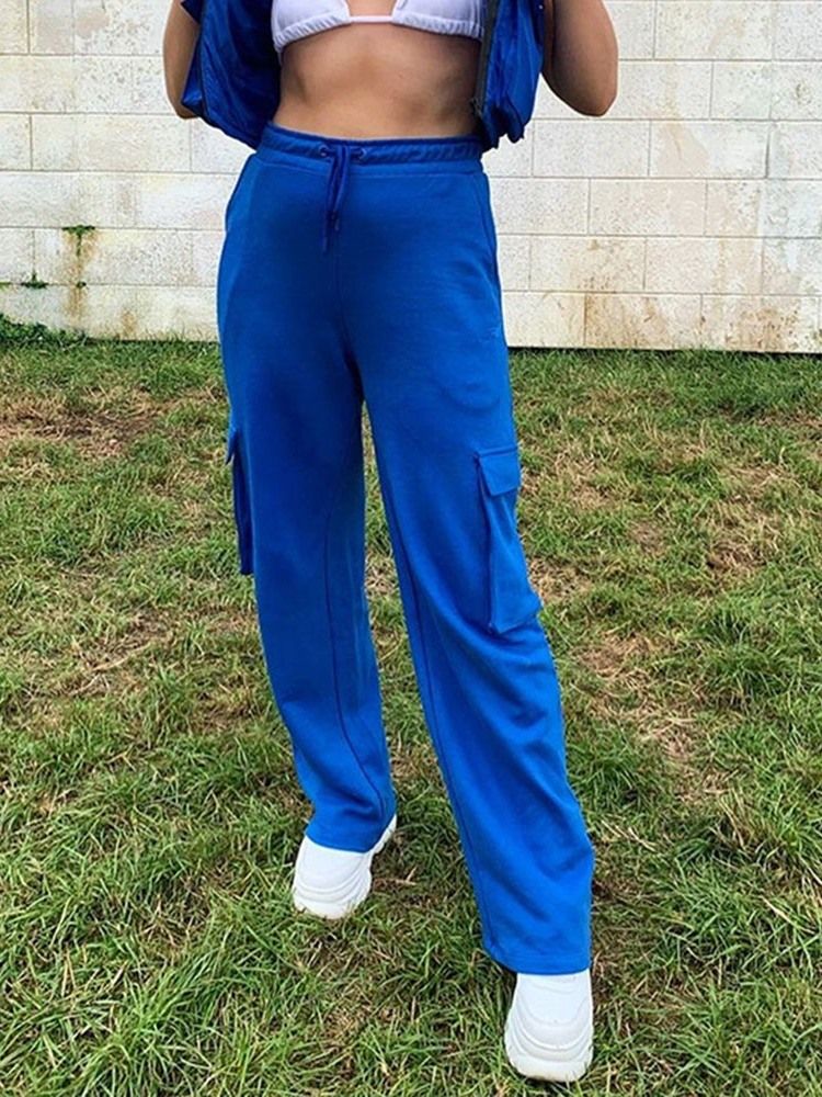 Bolso Feminino Liso Solto Reto Longo Calça Casual De Comprimento Total