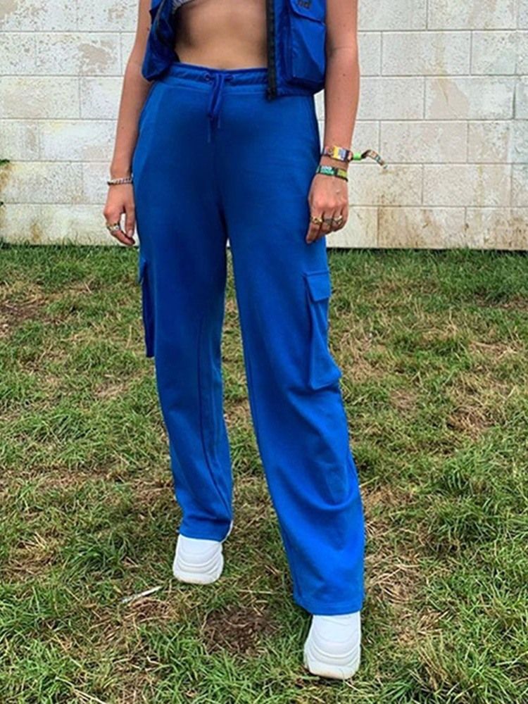 Bolso Feminino Liso Solto Reto Longo Calça Casual De Comprimento Total