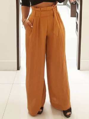 Bolso Solto Simples Pernas Largas Calças Casuais Femininas De Comprimento Total