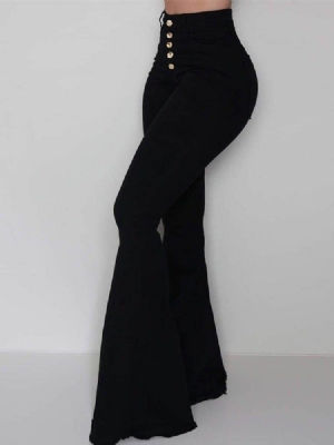 Botão Slim Plain Bellbottoms Calça Casual Feminina Comprimento Total