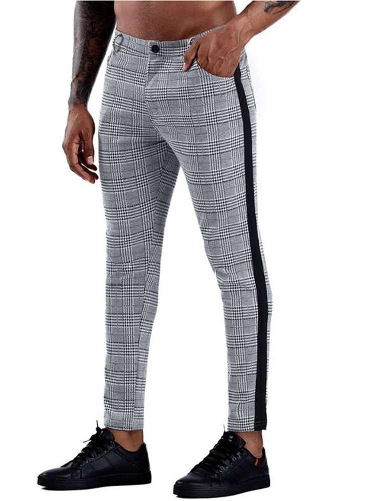 Calça Blazer Masculina Patchwork Xadrez Reto