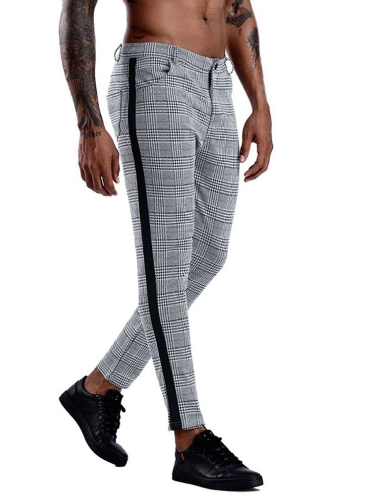 Calça Blazer Masculina Patchwork Xadrez Reto