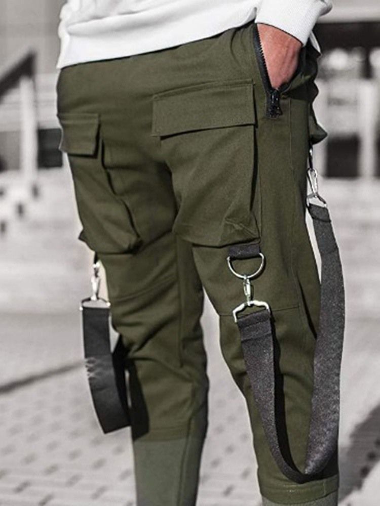 Calça De Bolso Cintura Média Outono Casual Masculino