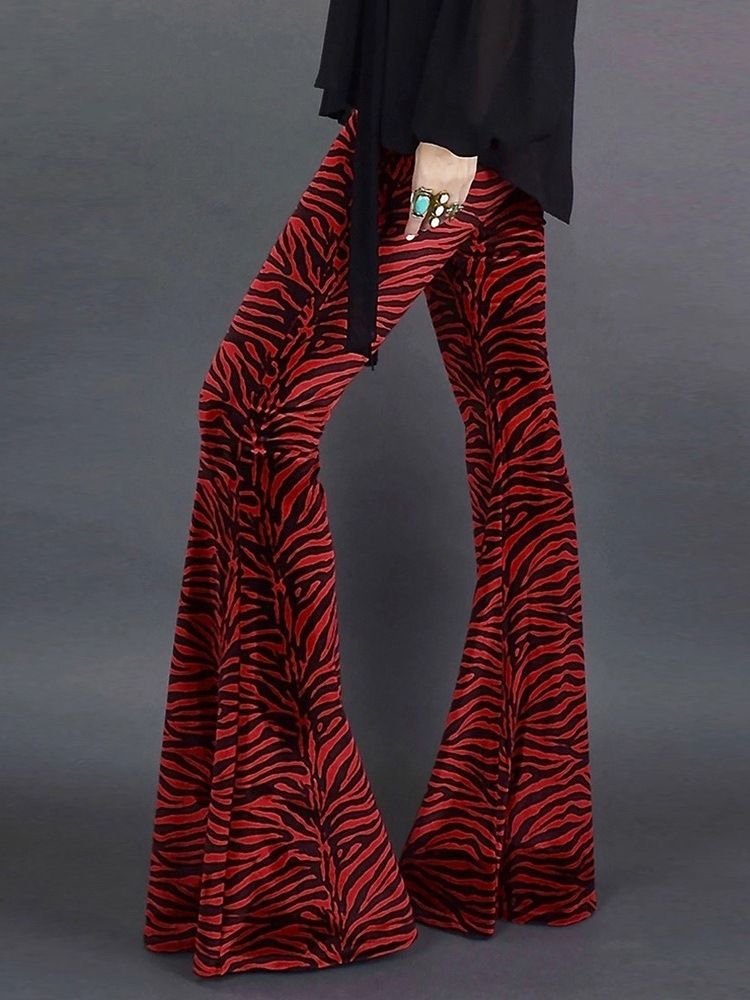 Calça Casual Bellbottoms Slim Com Estampa Feminina