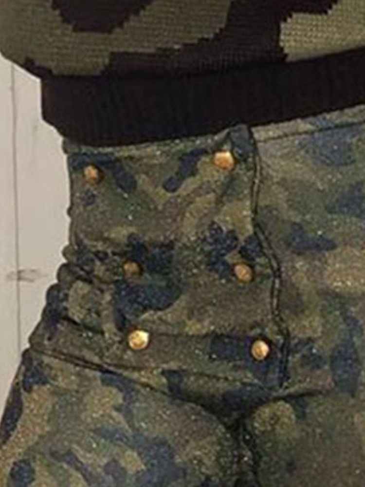 Calça Casual Camuflagem Feminina De Comprimento Total Bellbottoms