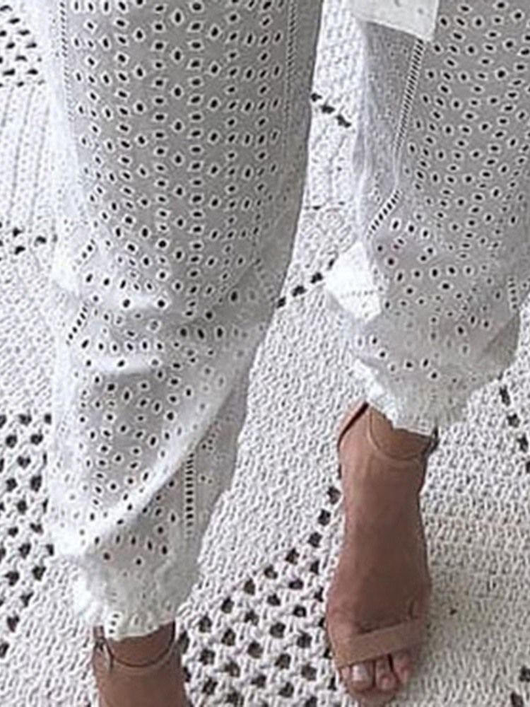Calça Casual Feminina Com Atar Liso Solto Até O Tornozelo