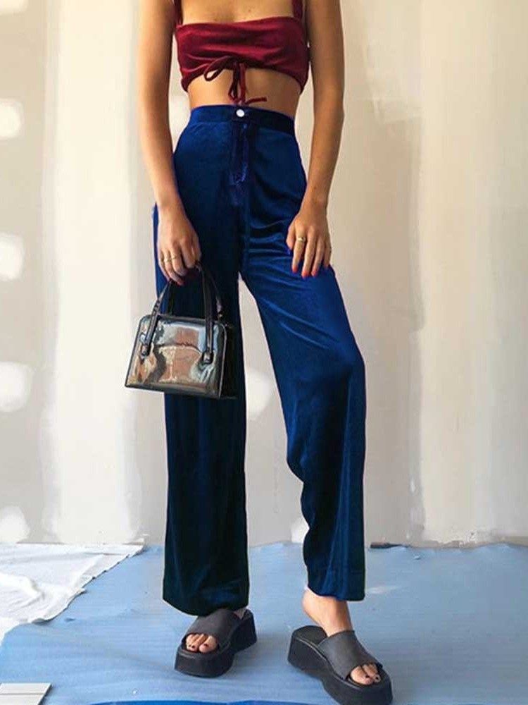 Calça Casual Feminina Com Cintura Alta E Cintura Alta