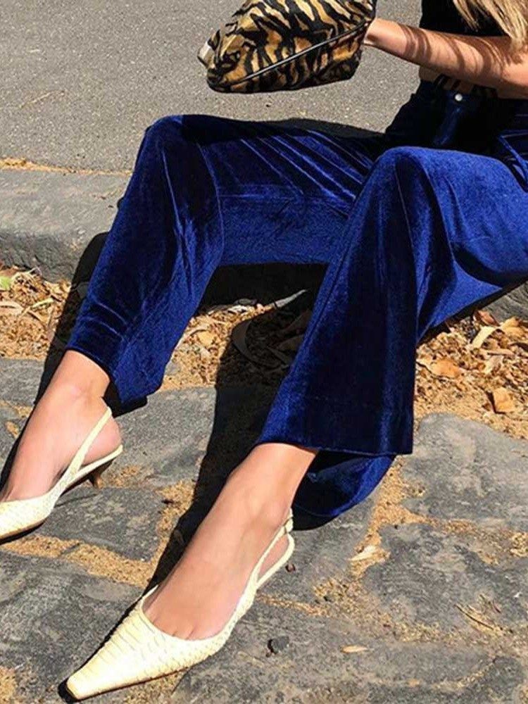 Calça Casual Feminina Com Cintura Alta E Cintura Alta