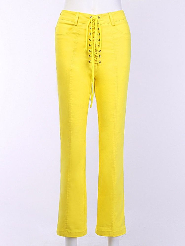 Calça Casual Feminina Com Cordões Simples E Finos Na Altura Do Tornozelo