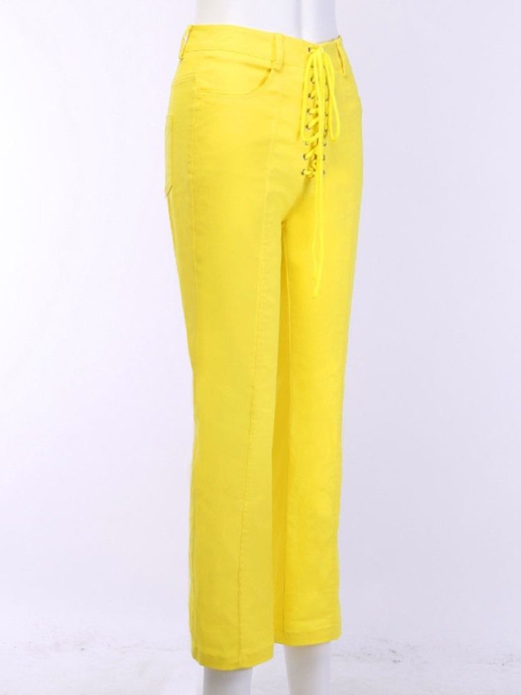 Calça Casual Feminina Com Cordões Simples E Finos Na Altura Do Tornozelo