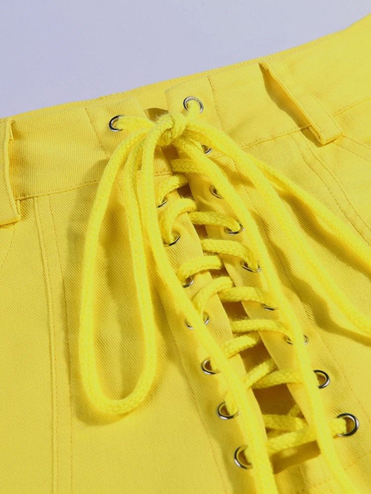 Calça Casual Feminina Com Cordões Simples E Finos Na Altura Do Tornozelo