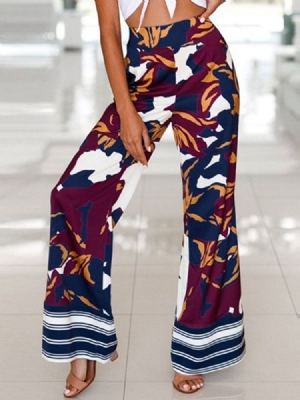 Calça Casual Feminina Com Estampa Floral Solta De Pernas Largas