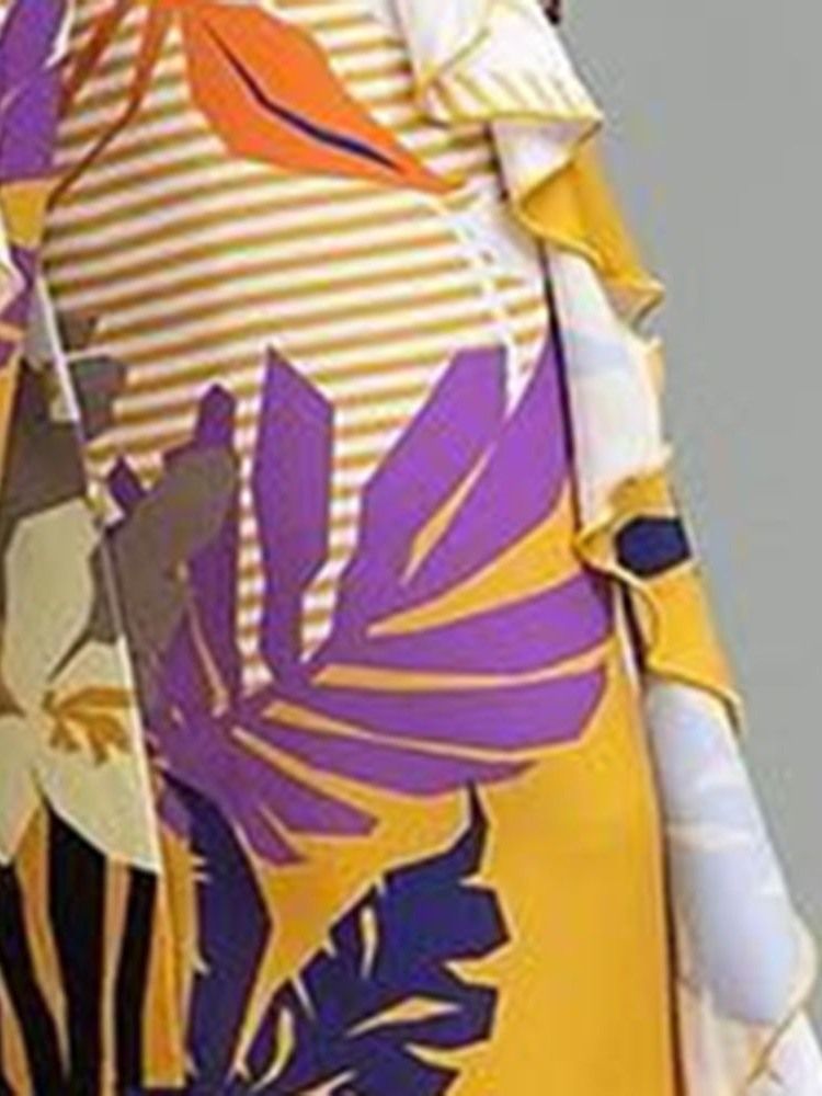Calça Casual Feminina Com Estampa Franzida E Pernas Largas Soltas