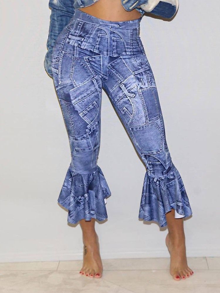 Calça Casual Feminina Com Estampa Meio Da Calça E Cintura Alta