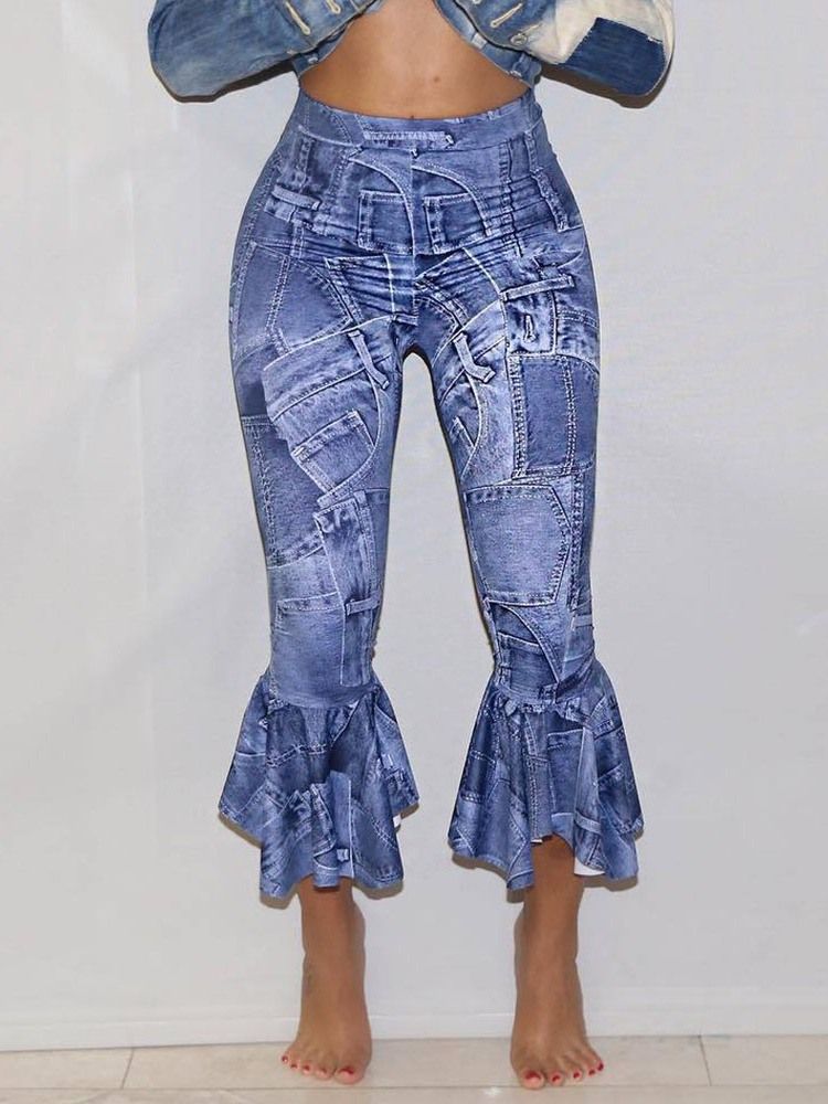 Calça Casual Feminina Com Estampa Meio Da Calça E Cintura Alta