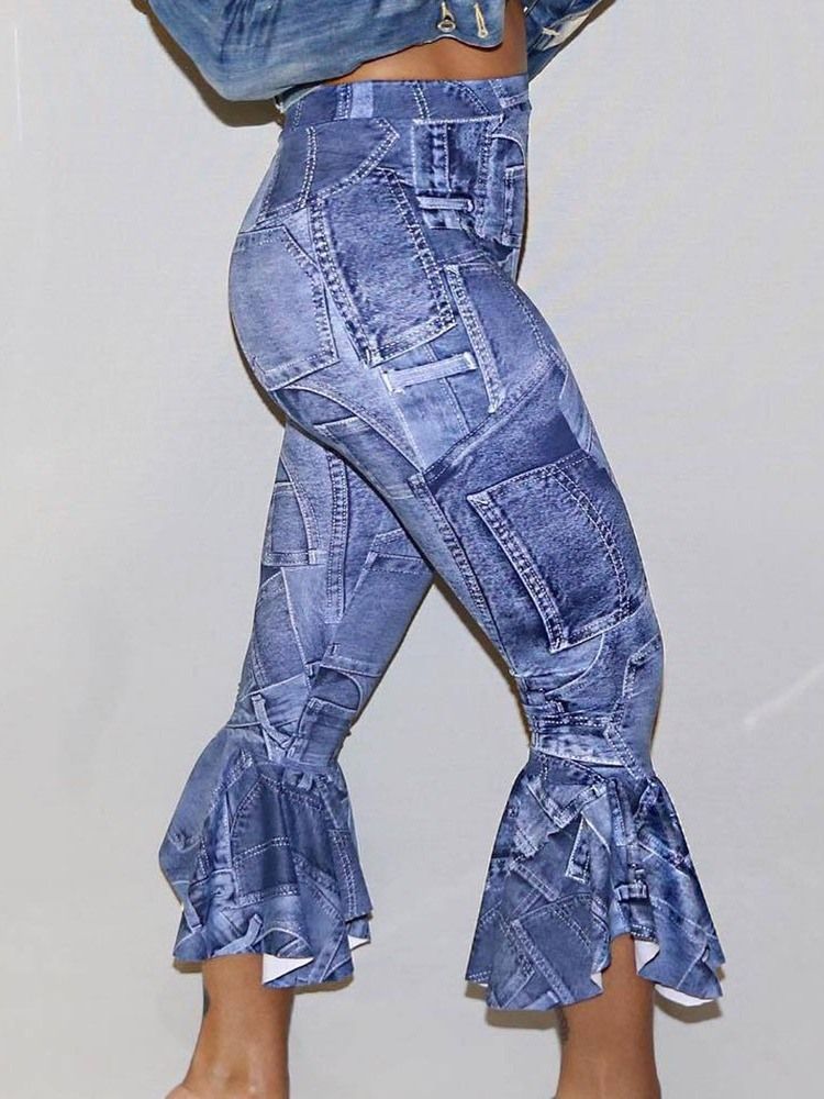 Calça Casual Feminina Com Estampa Meio Da Calça E Cintura Alta