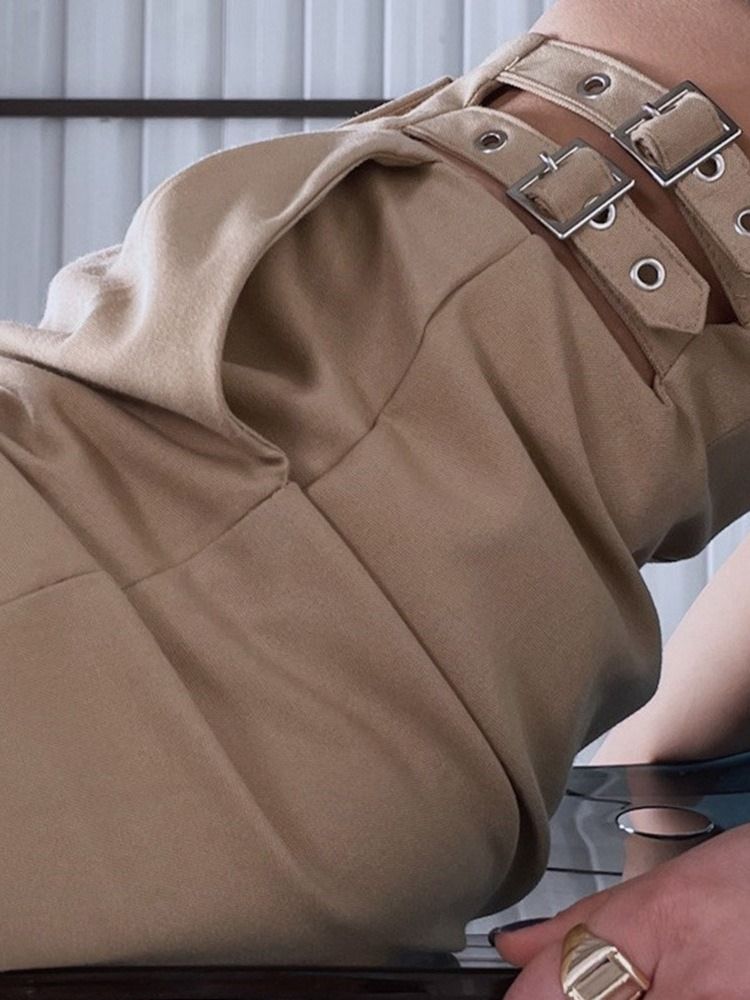Calça Casual Feminina Com Zíper Fino Liso Reto Comprimento Completo