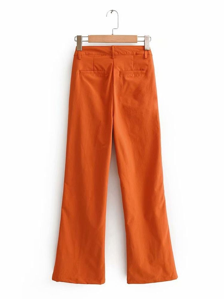 Calça Casual Feminina Com Zíper Solto Liso Comprimento Completo
