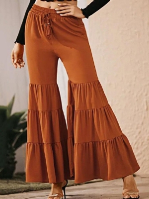 Calça Casual Feminina Liso Solto Pregueado Bellbottoms Comprimento Completo