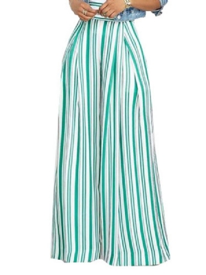 Calça Casual Feminina Listra Solta Comprimento Total