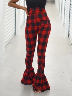 Calça Casual Feminina Plaid Slim De Cintura Alta