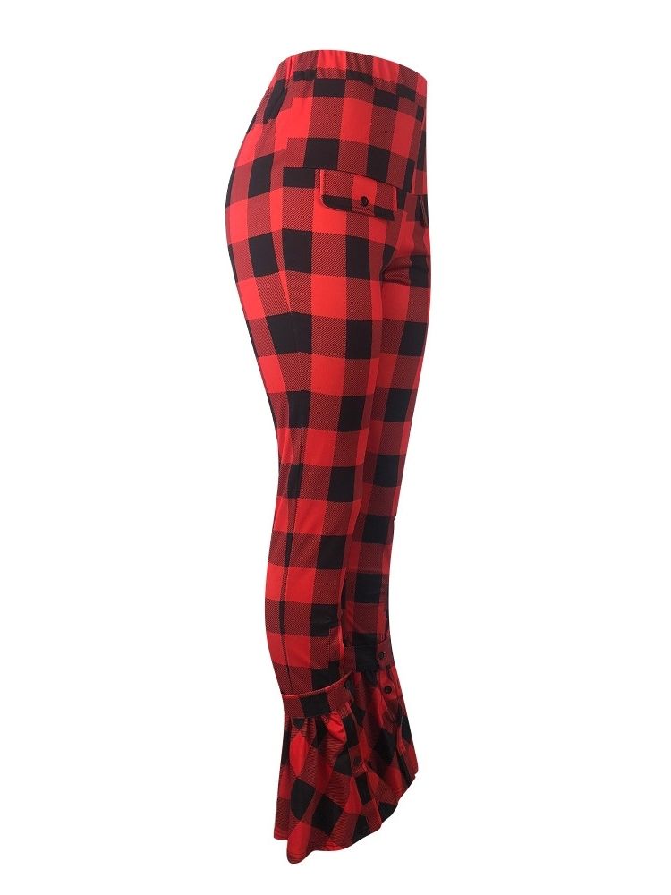 Calça Casual Feminina Plaid Slim De Cintura Alta