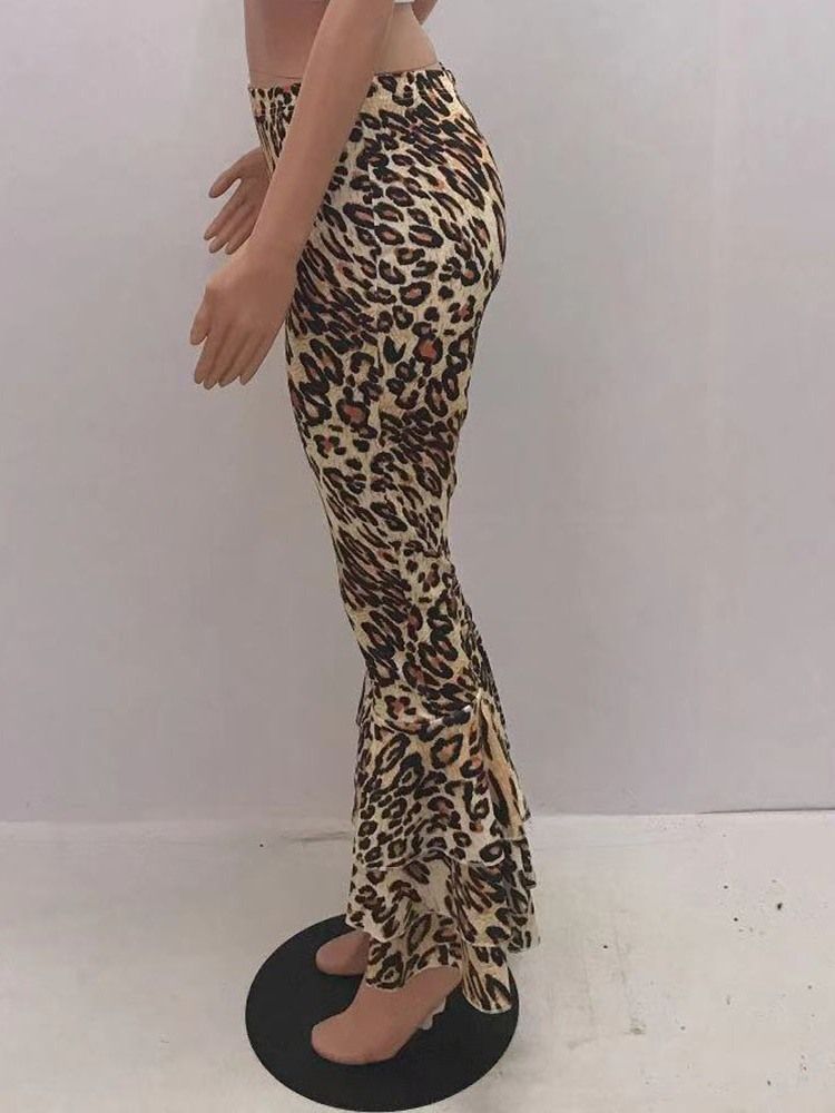 Calça Casual Feminina Slim 3d Leopard Bellbottoms