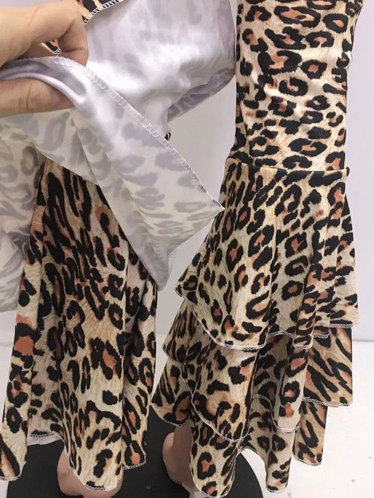 Calça Casual Feminina Slim 3d Leopard Bellbottoms