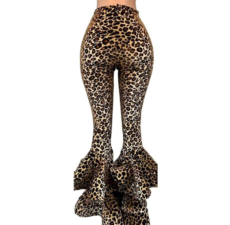 Calça Casual Feminina Slim 3d Leopard Bellbottoms